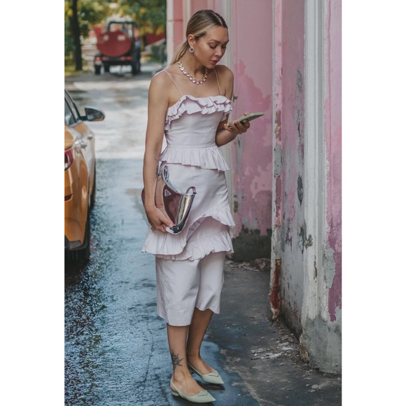 H&M Dresses & Skirts - Brock Collection x H&M Pink Ruffle Dress Linen Blend Asymmetrical Ruffles Small